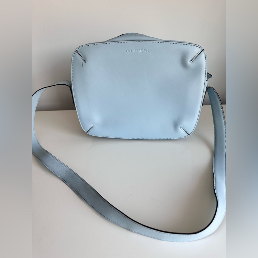 Vintage Giorgio Armani Light Blue Leather Shoulder Crossbody Bag